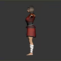 Woman In Red Traditional Costume With Arms Outstretched Against Gray Background