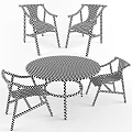 Natural Wooden Dining Table Set With Armchairs And Round Table Top 3d model