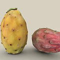 Fresh Yellow And Red Prickly Pear Fruits With Prickles On Neutral Background