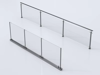 Modern Glass Panel Railings with Metal Support Frame and Transparent Design for Indoor Spaces 3d model
