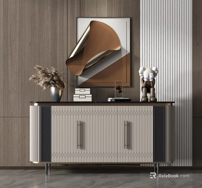 Modern Console Side Cabinet With Drawers Decorative Vase Sculpture And Artwork 3d model 
