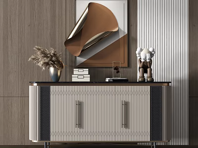 Modern Console Side Cabinet With Drawers Decorative Vase Sculpture And Artwork 3d model