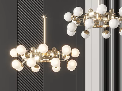 Modern Style Chandelier With White Spherical Bulbs And Metal Frame For Interior Decor 3d model