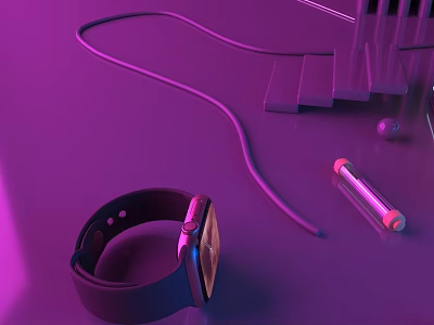 Contemporary Landscape Sculpture With Purple Background Curved Lines And Geometric Details 3d model