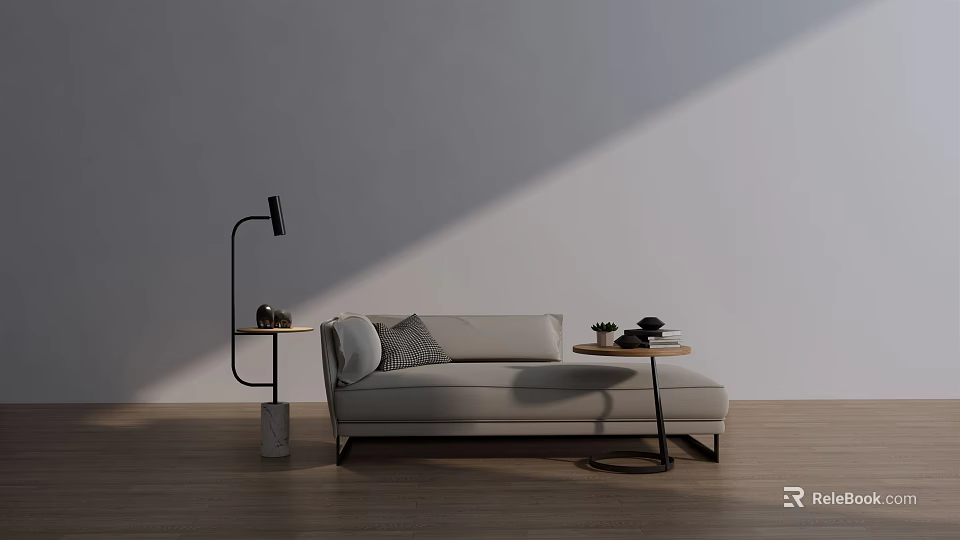 Modern Chaise Lounge Interior Design with Soft Pillows Floor Lamp and Side Table 3d model