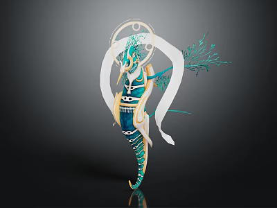 Mythical Character With Seahorse Like Creature Form Aura And Coral Details 3d model