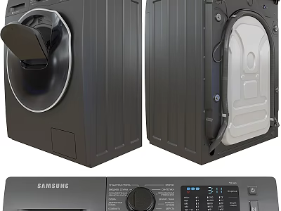 Samsung Front Load Washing Machine Modern Home Appliance With Open Closed Door And Control Panel 3d model
