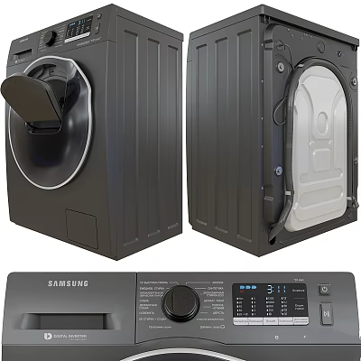 Samsung Front Load Washing Machine Modern Home Appliance With Open Closed Door And Control Panel 3d model