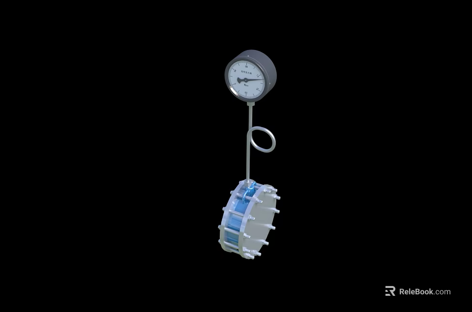 Industrial Measuring Equipment With Circular Gauge And Blue Suspended Structure Design 3d model 