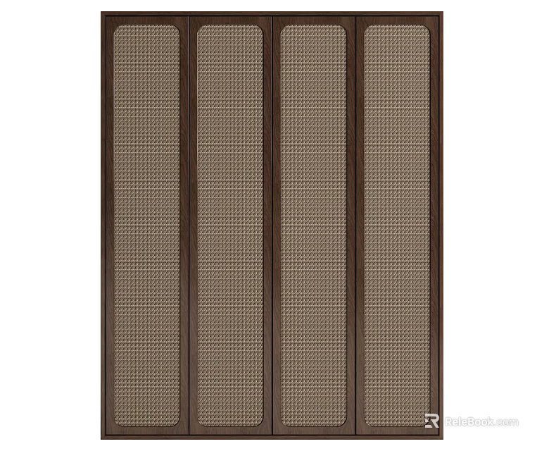 Modern Wooden Wardrobe With Mesh Panel Doors And Elegant Classic Design 3d model 