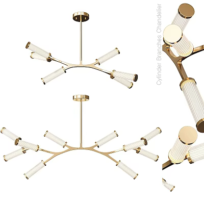 Modern Gold Metal Chandelier Design With Multi Arm Cylinder Arms And White Shades 3d model