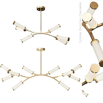 Modern Chandelier Golden Hanging Chandelier suit Cylinder 3d model