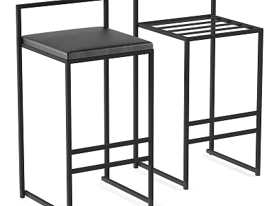 Black Metal Frame Bar Stools With Upholstered Seat And Slatted Design 3d model