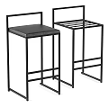 Black Metal Frame Bar Stools With Upholstered Seat And Slatted Design