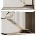 Modern Floating Staircase Design With Wooden Steps And Metal Support Railings