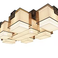 Modern Chinese Style Ceiling Lights With Geometric Design And Wooden Frames 3d model