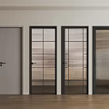 Modern Interior Hinged Doors With Glass Panels And White Black Frames Design 3d model