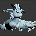 Cute Light Blue Dragon Game Movie Character With Black Horns And Big Eyes