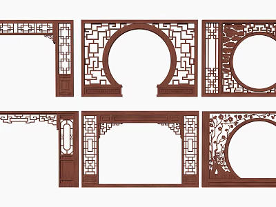 Traditional Chinese Wooden Door Arches With Carved Lattice And Classical Design Elements 3d model