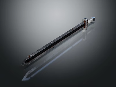 Shiny Metal Sword With Sharp Blade And Decorative Hilt On Dark Gray Background 3d model