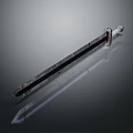 Shiny Metal Sword With Sharp Blade And Decorative Hilt On Dark Gray Background