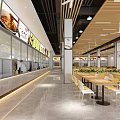 Modern Cafeteria Interior With Yellow Chairs Tables And Ceiling Fans