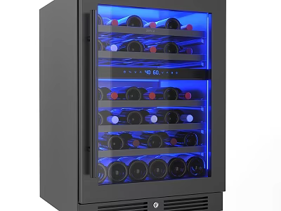 Black Wine Cooler with Glass Door and Blue LED Lighting for Multiple Bottle Storage 3d model