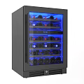 Black Wine Cooler with Glass Door and Blue LED Lighting for Multiple Bottle Storage