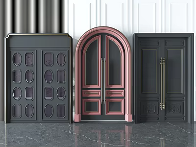 Elegant Double Doors With Decorative Patterns And Golden Handles In Different Colors 3d model