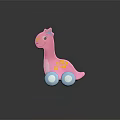 Cute Pink Dinosaur Doll With Yellow Spots And Blue Wheels For Children
