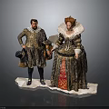 Historical Costume Figures In Elaborate Vintage Attire With Ornate Clothing Details