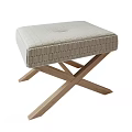 Stylish Ottoman Bench With Textured Light Upholstery And Natural Wood Cross Legs