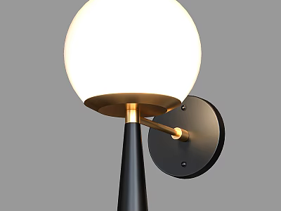Modern Wall Sconce With Spherical White Shade Black Metal Bracket And Gold Accents 3d model