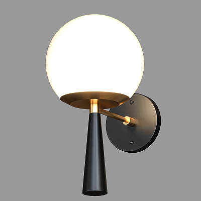 Modern Wall Sconce With Spherical White Shade Black Metal Bracket And Gold Accents 3d model