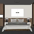 Modern Bedroom Interior With Wooden Bed Nightstands Table Lamps And Wall Art