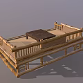 Classic Bamboo Luohan Bed With Railings And Small Coffee Table Structure 3d model