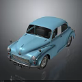Vintage Blue Classic Car With Rounded Body And Retro Design Features
