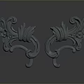 Gray Carved Decorations Featuring Flower Patterns And Curved Designs On Dark Background With Reflections 3d model
