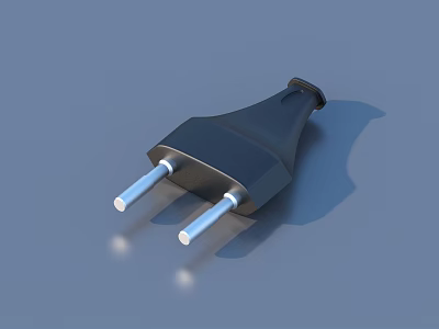 Black Electrical Plug With Two Metal Prongs On Blue Background 3d model