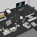 Modern Office Desk Setup With Laptops Monitors Office Supplies Coffee Cup And Potted Plant
