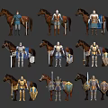 Medieval Fantasy Knights With Armored Horses And Various Armor Sets Swords Shields