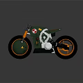 Green Custom Motorcycle With Orange Wheels Unique Graphic Design And Modern Dashboard