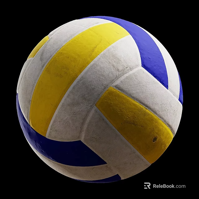 Classic Volleyball Sports Equipment With Yellow White Blue Panels Textured Surface For Training And Games 3d model 