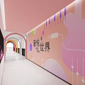 Elevator Hallway Interior With Pink Music Themed Decor And Rainbow Arches 3d model