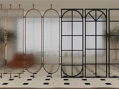 Modern Decorative Room Dividers with Metal Frames Glass Panels and Geometric Patterns for Home 3d model