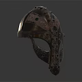 Ancient Decorative Metal Helmet With Intricate Patterns Rivets And Face Guard 3d model