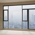 Large Casement Windows in Interior Room with City View and Potted Plant