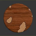Round Red Wooden Table With Natural Light Wood Grain And Four Legs