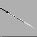 Traditional Japanese Sword with Black Handle and Silver Engraved Blade on Dark Background