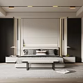 Modern Minimalist Bedroom Interior With Bed Headboard Nightstands Ceiling Lights And Soft Carpet